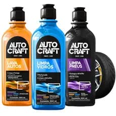 Kit Limpeza Automotiva Completo Autocraft – Shampoo Lava Auto + Limpa Pneu Pretinho + Limpa Vidros