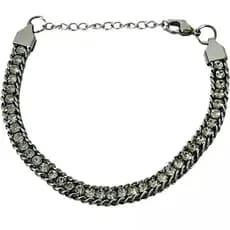 Pulseira Aço Inox 316L Prateada e Riviera 0.8mm / 23cm