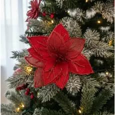 Flor Natalina Bico De Papagaio Veludo Vermelho Telinha 17cm