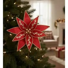 Flor Natalina Veludo Vermelho Com Dourado Luxo Flor De Natal