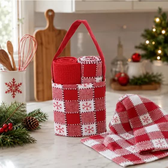 Bolsa C/ Pano De Copa Xadrez Flocos E Vermelho 40m X 70cm