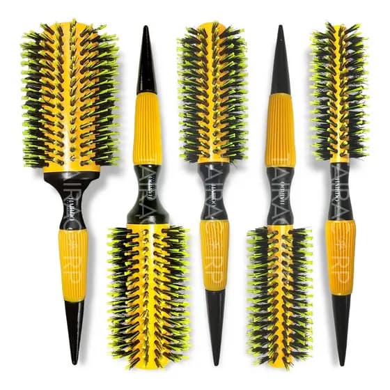 Kit 5 Escovas Profissionais Cabelo Cerdas Javali - Laranja
