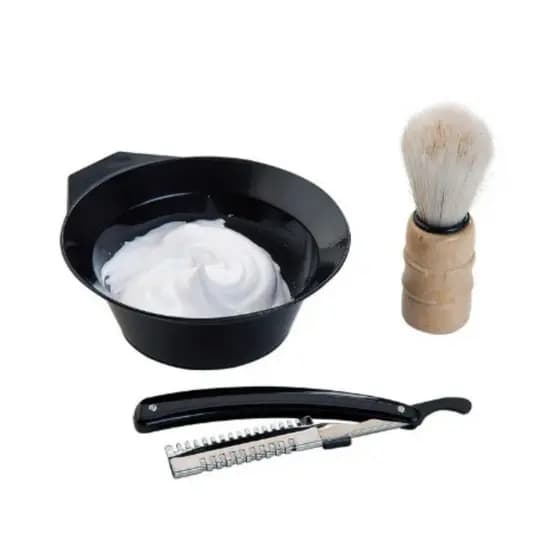 Kit Com 3 Peças Para Barbear Barba Homem Navalhete Pincel Tigela Cuidados Pessoais