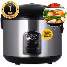 Panela de Arroz Elétrica 10 Xícaras Inox com Vaporizador de Legumes a Vapor 1.8L - In Brasil