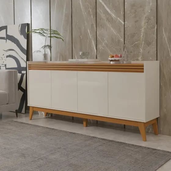 Buffet Aparador Ripado 4 Portas com Pés de MDF Astúrias 180cm