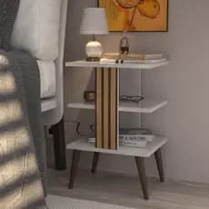 Mesa de Cabeceira Retro Com Ripado 3D e Prateleira Mesa de Quarto Lateral Moderna Pop