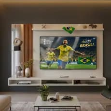 PAINEL SUSPENSO PARA TV ATÉ 75 POLEGADAS PARIS COM NICHOS ESPELHO E RIPADO LATERAL