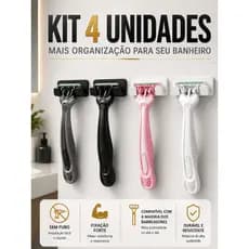 Kit 4 Suporte Gillete 3M Sem Furar Parede Fixação Forte Porta Barbeador Banheiro Resistente