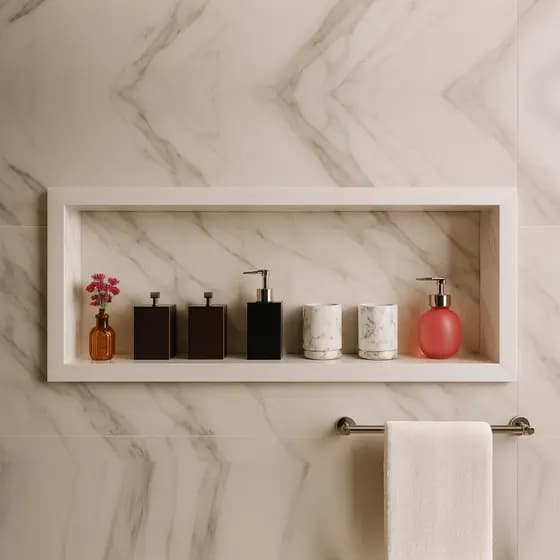Nicho Banheiro Porcelanato 1 metro x 30 cm borda de alumínio (duas peças de 50cm)