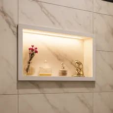 Nicho Porcelanato Carrara banheiro box 30x60x11 com LED + fonte 12v