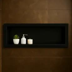 Nicho Banheiro Porcelanato Preto Polido 90x30x10cm borda de alumínio (duas peças de 45cm)