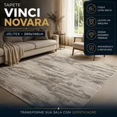 Tapete Grande Sala Jolitex Vinci Novara 200x140cm Lavável Máquina Antialérgico Dobrável Pelo Baixo