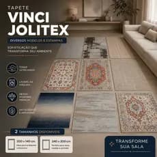 Tapete de Sala ou Quarto Jolitex Vinci Lavável Máquina Antialérgico Moderno Luxuoso Sala Quarto