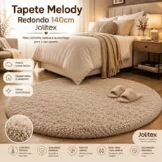 Tapete Redondo 1,40m Felpudo Melody Jolitex Pelo Alto 2,6cm Sala Quarto Closet Decoração Moderna