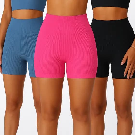 Kit 3 Short Feminino Legging Canelado Alta Modeladora Empina Bumbum Fitness Academia