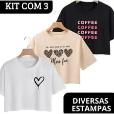 Kit 3 Peça Cropped Blusa Feminina T-Shirt Lançamento Premium 100% Algodão