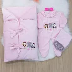 Saída Maternidade Bebê Menina Safari Rosa Com Saco De Dormir Em Plush para Bebe Menina