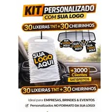 KIT PERSONALIZADO COM SUA LOGO | Aromatizante + Lixeira Carro | 30 UND | Brinde para Clientes