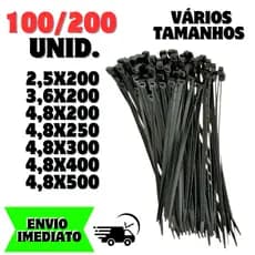 Kit com 100 ou 200 fita Cintas Plasticas Abracadeira Nylon Enforca Gato hellerman - Várias Medidas