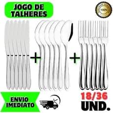 Jogo de talheres 36 ou 18 peças de mesa em aço inox colher, garfo, faca kit com 18 ou 36 unidades