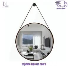 Espelho Adnet Couro Costurado Com Alça + Suporte 60cm 30cm Sala Quarto Banheiro - PROMOÇÃO