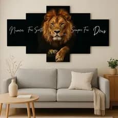 Quadro Leão de Judá Decorativo 5 Placas MDF Sala Quarto Parede Fé Deus Religioso