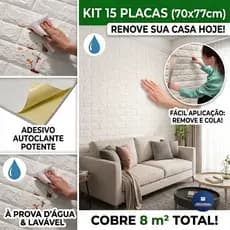 Kit 15 Placas 3D Tijolo Branco Adesivo Autocolante Decoração Quarto Sala Banheiro 70x77cm
