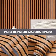 Papel De parede Adesivo Ripado Lavável Madeira 5m x 45cm Natural Sala Quarto Efeito Visual 3D