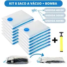Kit 8 Sacos a Vácuo 50x60 Zíper Embalar Oraganizador Para Guarda Roupas + Bomba