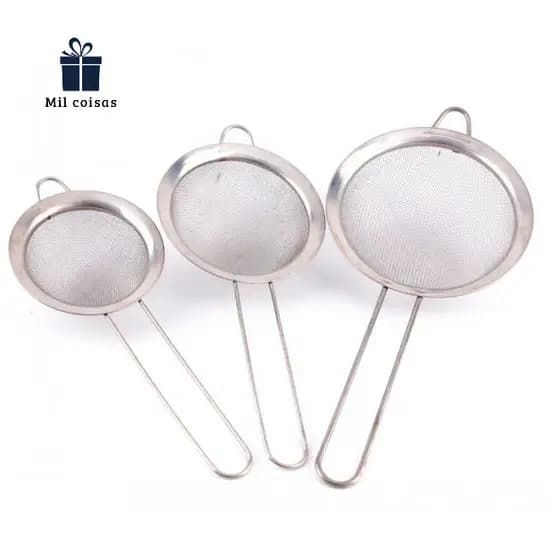 Kit Peneiras de Aço Inox Polvilhador 3 Peças
