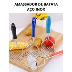Amassador Batatas Legumes Feijão Aço Inox Cabo De Plastico