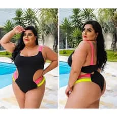 Body feminino Maio preto com neon feminino plus size
