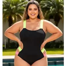 maiô pluz size com bojo preto com neon