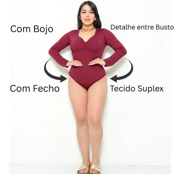 Body Feminino Manga Longa Slim Elegante Com Bojo Suplex