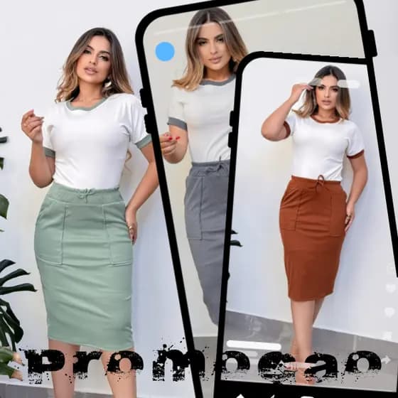 Conjunto Feminino BICOLOR  Moda Evangélica Saia Midi e Blusa Comfy Casual Social