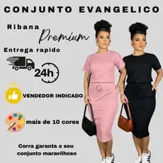 Conjunto Evangelico moda Cristã SAIA MIDI  Ribana con BLUSA Tshirt Femenino moda elegante casual top 10