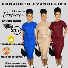 Conjunto Moda cristã Evangélico Femenino SAIA MIDI e BLUSA tshirt Verao casual moda Elegante