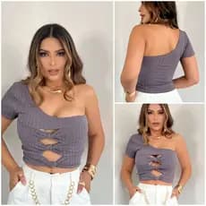 Top Cropped Ombro Só Uma Manga curto