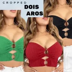 Cropped Top Faixa tomara que caia com bojo com DOIS AROS de metal femenino