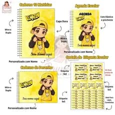 Kit Completo Leozinho Caderno, agenda, caderno de desenho+ Etiqueta escolar Personalizado.