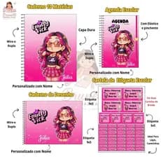 Kit Completo Emilly Vick Caderno, agenda, caderno de desenho + Etiquetas Os Rosas.