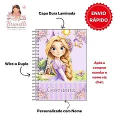 Caderno 10 Matérias Rapunzel Enrolados Personalizado.