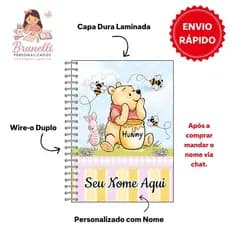 Caderno 10 Matérias Ursinho Pooh Personalizado com adesivo