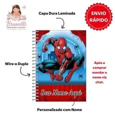 Caderno 10 Matérias Homem Aranha Personalizada com adesivo.