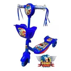 Patinete Musical  3 Rodas Cesta e Luz Sonic Azul  Meninos até 35kg