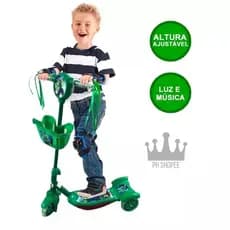 Patinete Musical 3 Rodas Cesta E Luzes HULK / Dinossauro VerdeMeninos Até 35KG Infantil