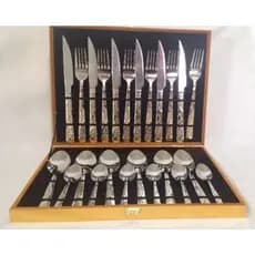 FAQUEIRO TALHERES INOX24 PEÇAS COM DETALHES DOURADO / PRATA +MALETA cozinha