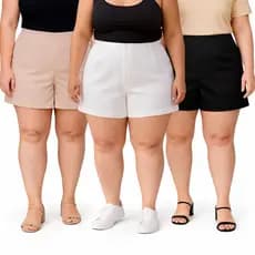 Kit 3 Short Feminino Plus Size Extra Alfaiataria Com Elastano e Zíper na Lateral