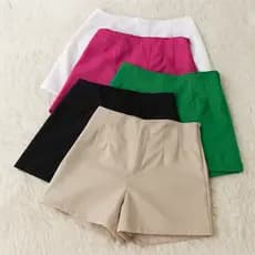 Short Feminino Alfaiataria Social Elastano Zíper Lateral Casual Cintura Alta Presente Dia Das Mãe