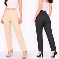 Calça Feminina Alfaiataria Social Elastano Cós Alto Elegante Passante Zíper Lateral Moda Social